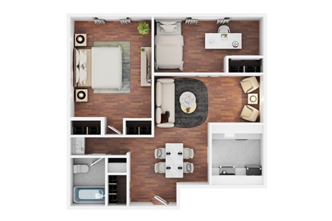 Floor plan for 1 bed, 1 bath, 679 sqft